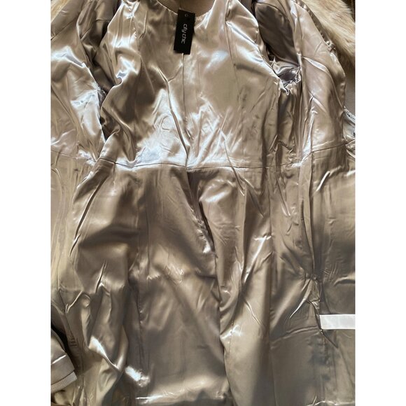 City Chic 'Make Me Blush Coat" Stone Plus Size 16 Faux Fur Collar Belted NWT - Picture 4 of 13